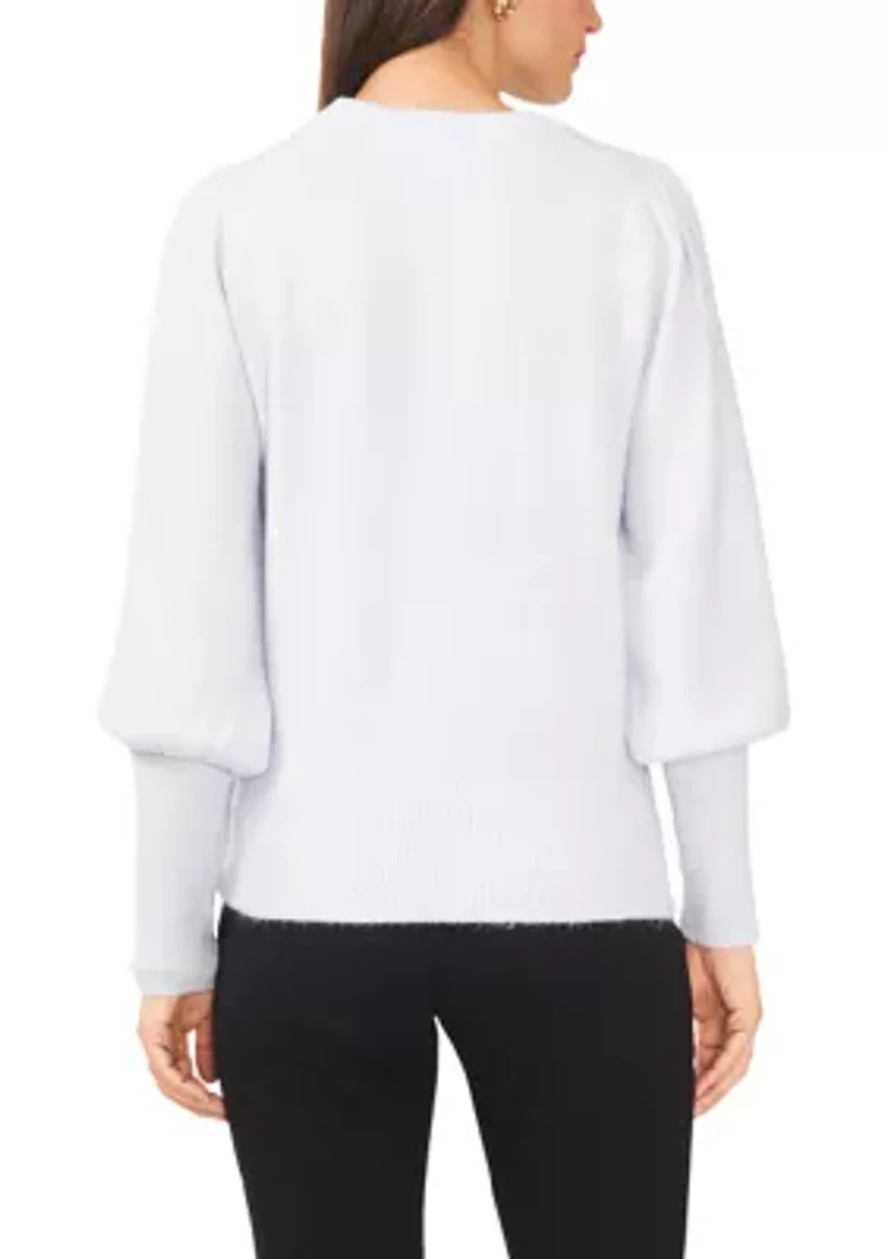 Women's Balloon Sleeve Sweater with Brooch