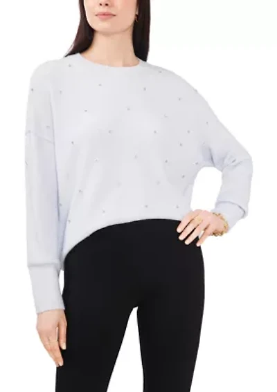 Women's Cozy Crew Neck Sweater with Rhinestones
