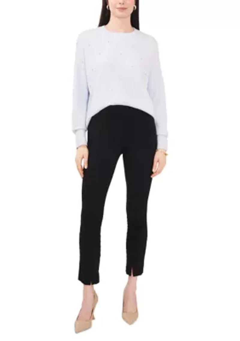 Women's Cozy Crew Neck Sweater with Rhinestones