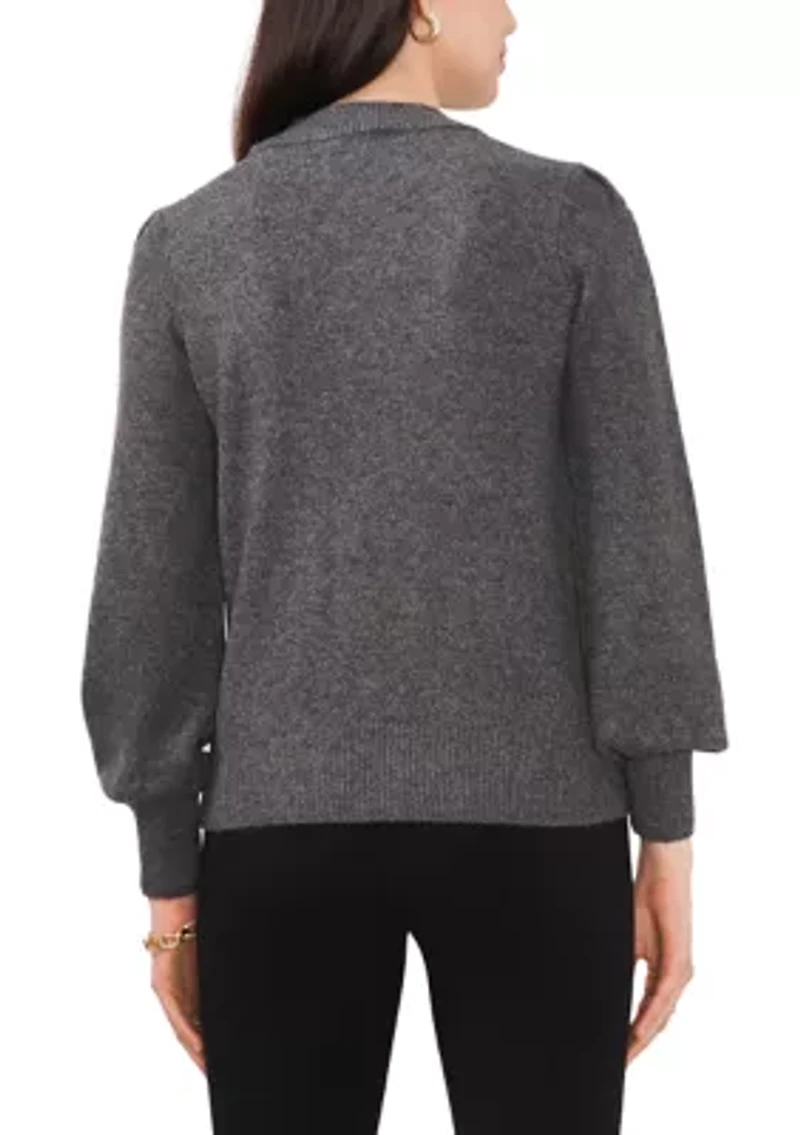 Women's Puff Sleeve Sweater with Pearls