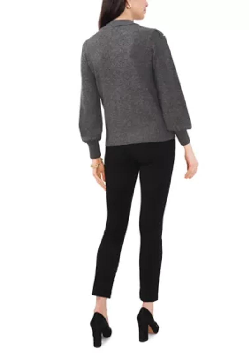 Women's Puff Sleeve Sweater with Pearls