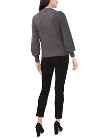 Women's Puff Sleeve Sweater with Pearls