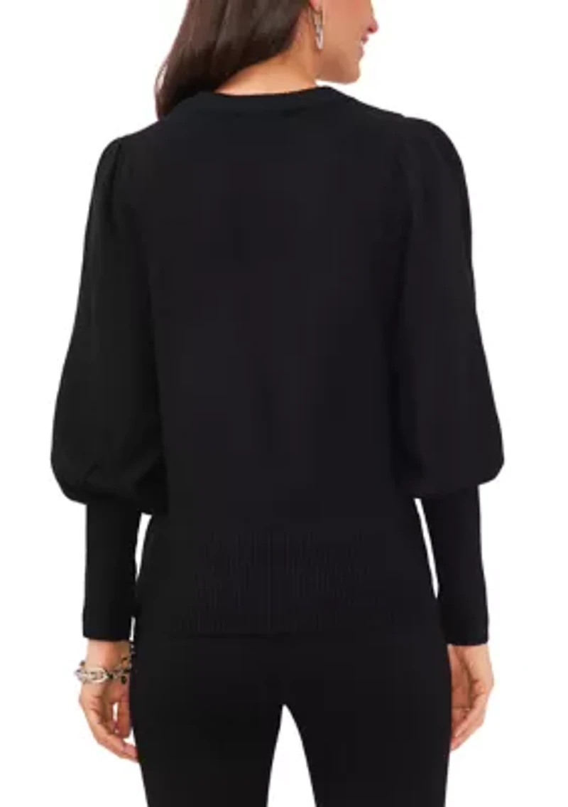 Women's Cozy Balloon Sleeve Top with Brooch