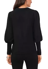 Women's Cozy Balloon Sleeve Top with Brooch