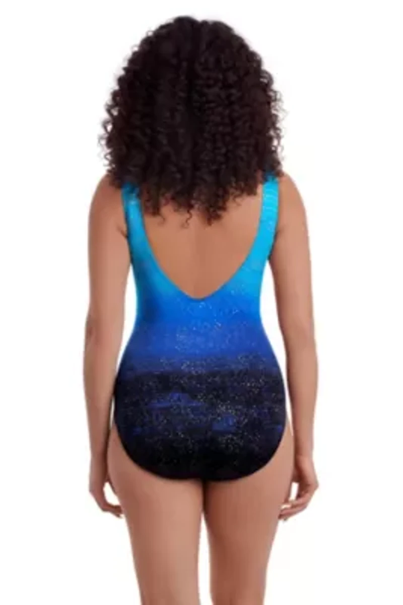 Sea Mist Scoopback Highneck Long Torso One Piece Swimsuit