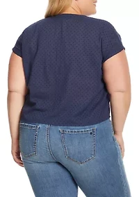 Plus Short Sleeve Tie Button Front Louelle Top