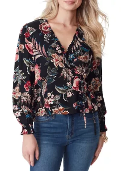 Tanya Long Sleeve Crepe Wrap Top