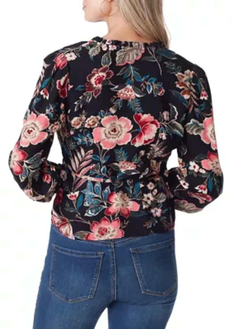 Tanya Long Sleeve Crepe Wrap Top