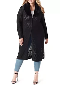 Plus Faux Fur Trim Pointelle Fleur Duster