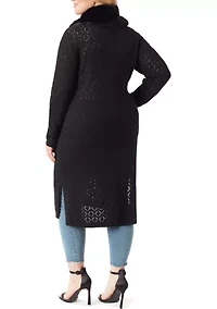 Plus Faux Fur Trim Pointelle Fleur Duster