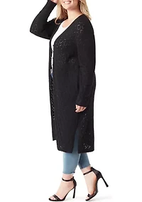 Plus Faux Fur Trim Pointelle Fleur Duster