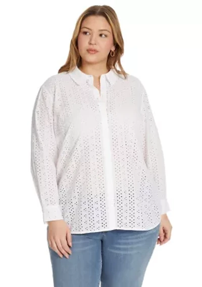 Plus Beryl Eyelet Button Down Shirt