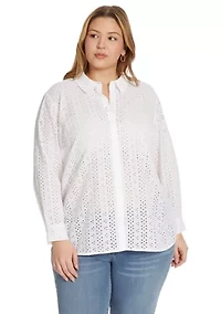 Plus Beryl Eyelet Button Down Shirt