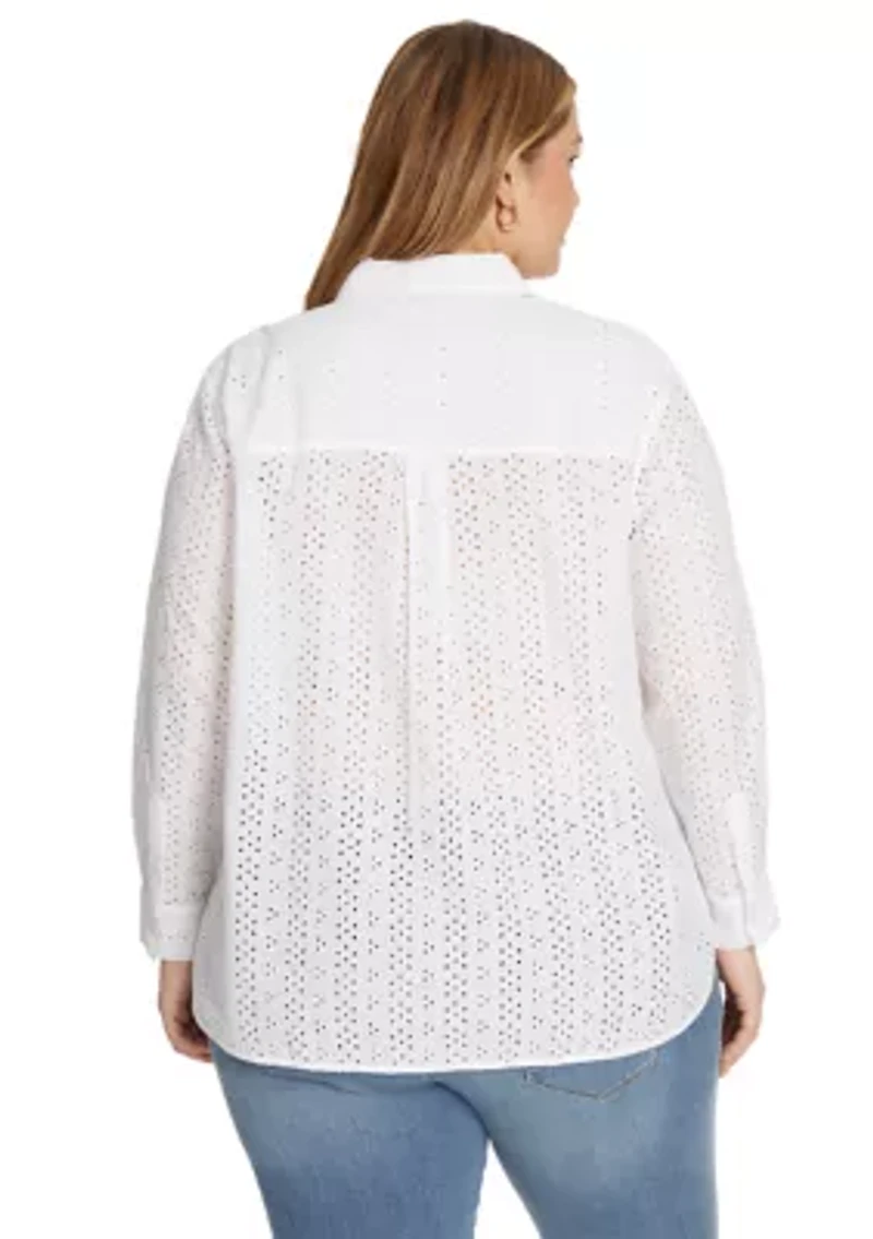 Plus Beryl Eyelet Button Down Shirt