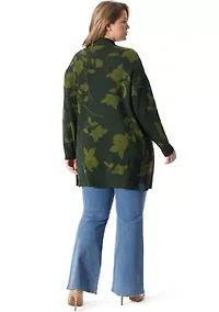 Plus Open Front Jacquard Printed Cardigan