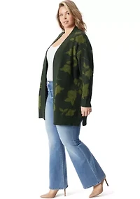 Plus Open Front Jacquard Printed Cardigan