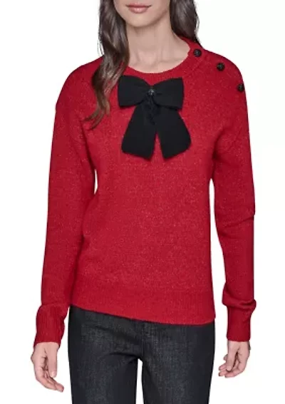 Front Bow Long Sleeve Sweater