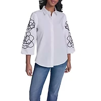 Floral Detail Puff Sleeve Button Down