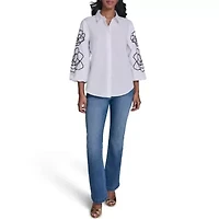 Floral Detail Puff Sleeve Button Down