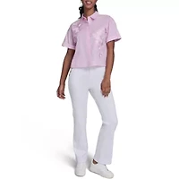 Cropped Floral Embroidery Striped Blouse