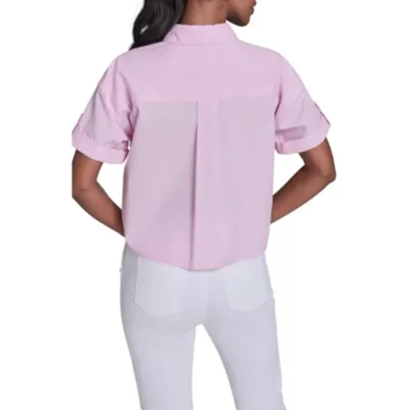 Cropped Floral Embroidery Striped Blouse