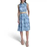 Sleeveless Floral Dress with Belt