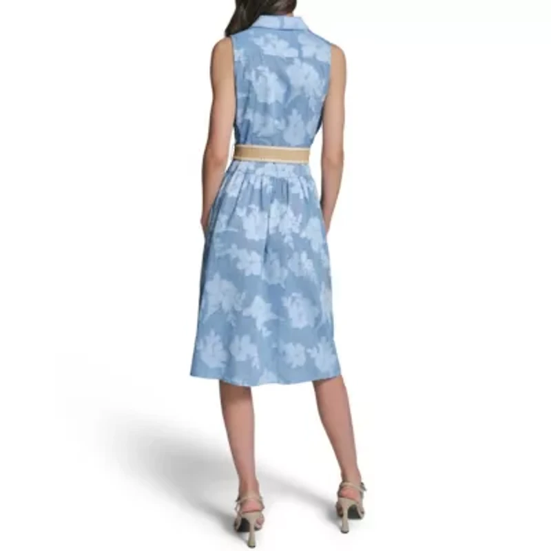 Sleeveless Floral Dress with Belt