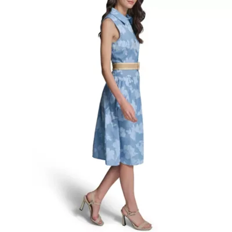 Sleeveless Floral Dress with Belt
