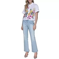 Short Sleeve Paris Flower Poplin Blouse