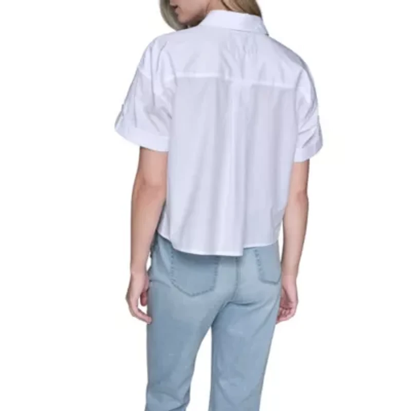 Short Sleeve Paris Flower Poplin Blouse