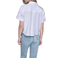 Short Sleeve Paris Flower Poplin Blouse