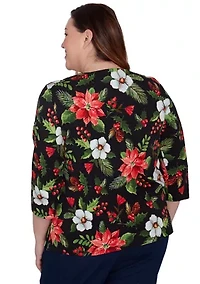 Plus Classic Poinsettia Printed Top