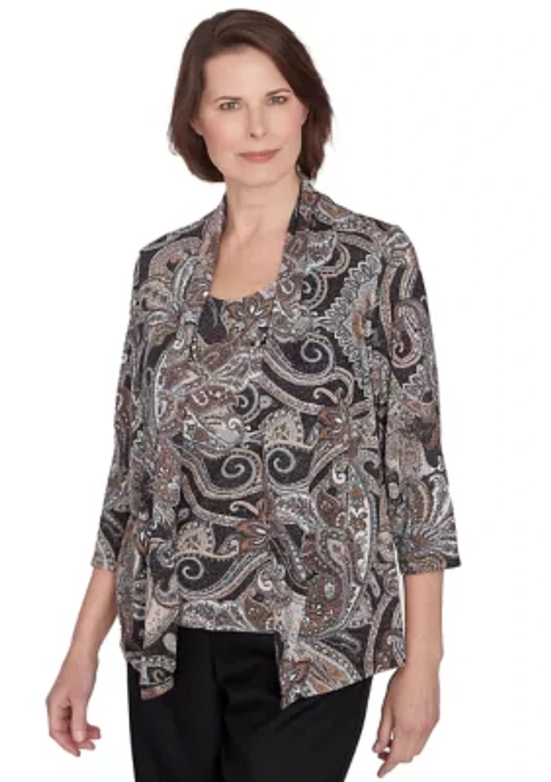 Petite Classics Paisley Lurex Two One Sweater