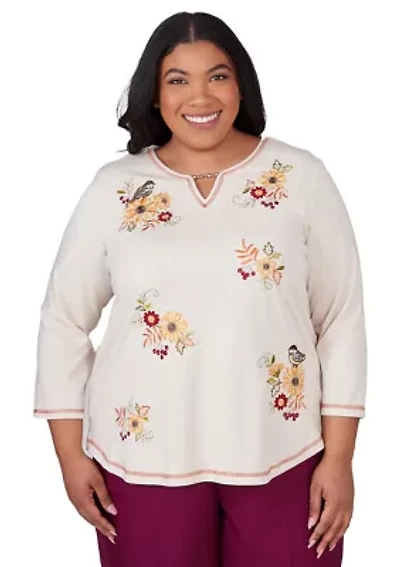 Plus Classics Sunflowers with Birds Top