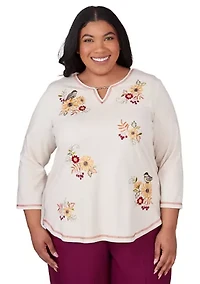 Plus Classics Sunflowers with Birds Top