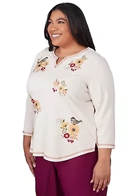 Plus Classics Sunflowers with Birds Top