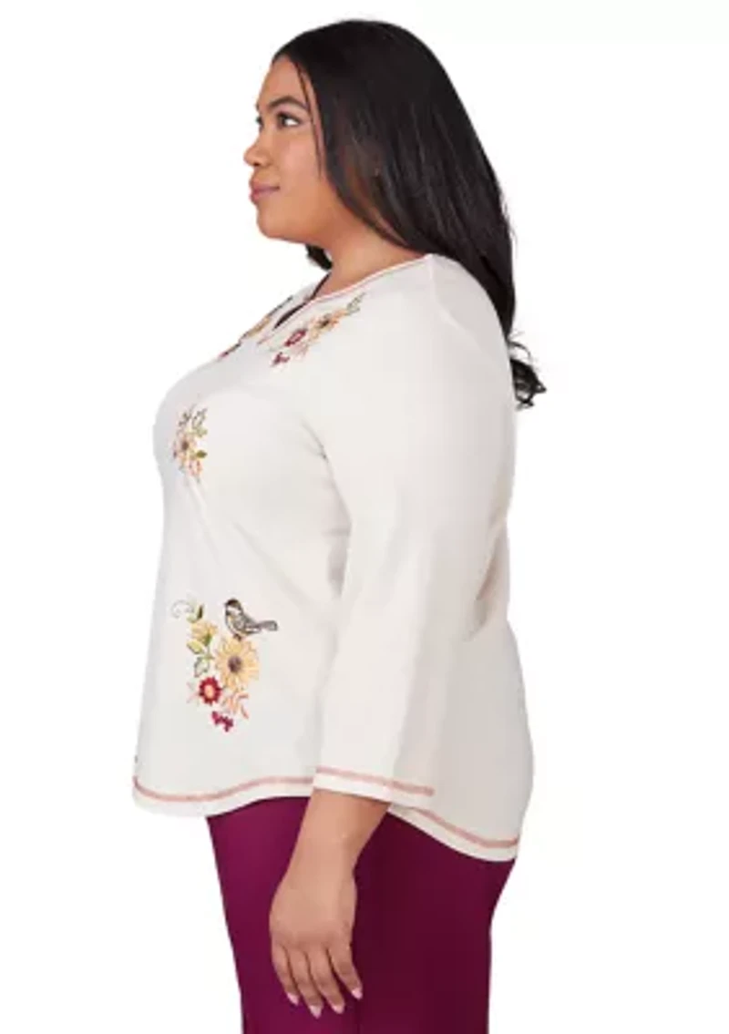 Plus Classics Sunflowers with Birds Top