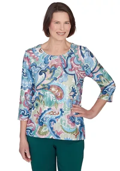 Petite Classics Scroll Multi Colored Top