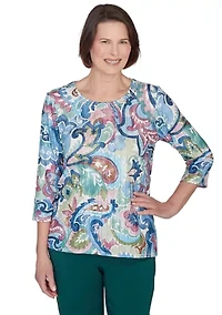 Petite Classics Scroll Multi Colored Top