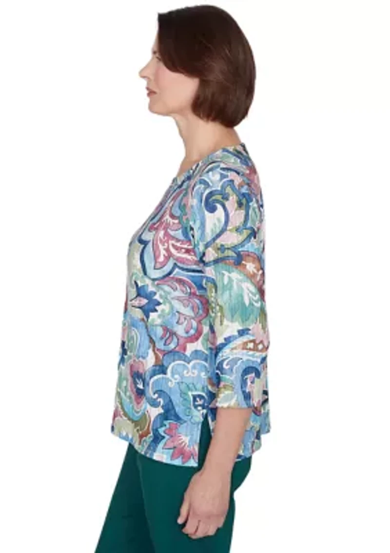 Petite Classics Scroll Multi Colored Top