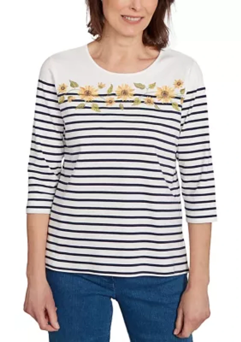 Women's Classics Sunflowers Yoke Stripe Top