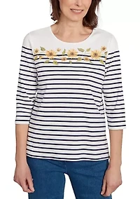 Women's  Classics Sunflowers Yoke Stripe Top