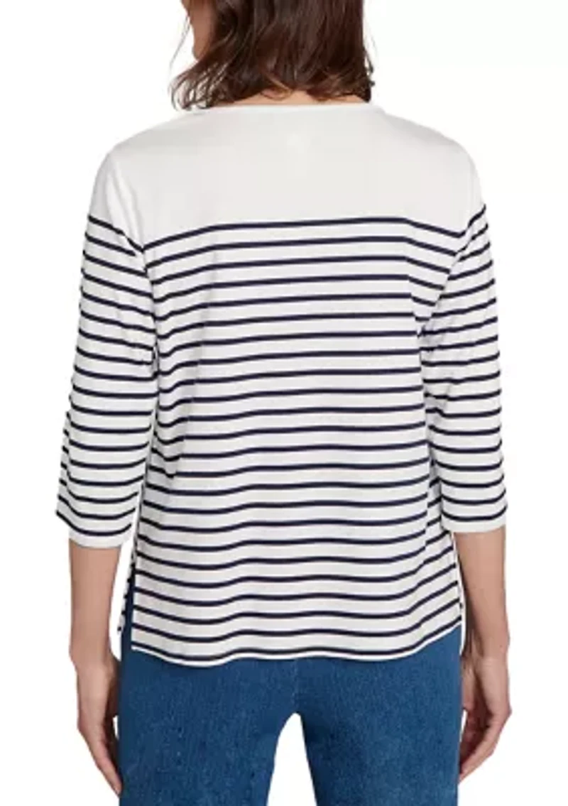 Women's  Classics Sunflowers Yoke Stripe Top