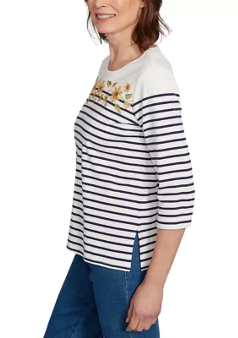 Women's  Classics Sunflowers Yoke Stripe Top