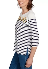 Women's  Classics Sunflowers Yoke Stripe Top