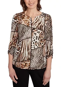 Women's Animal Color-Block Puff Print Top