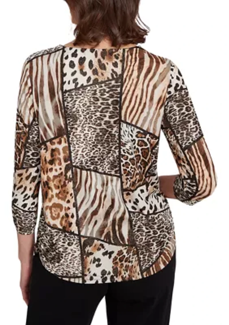 Women's Animal Color-Block Puff Print Top