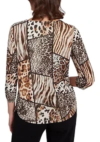 Women's Animal Color-Block Puff Print Top
