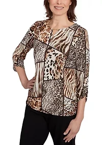 Women's Animal Color-Block Puff Print Top