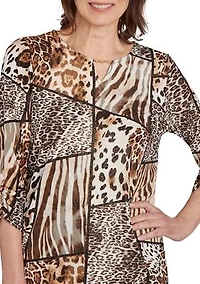 Women's Animal Color-Block Puff Print Top